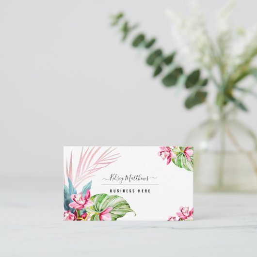 PixDezines Waterverf Roze Kona Cymbidium Visitekaartje (Staand voorkant)