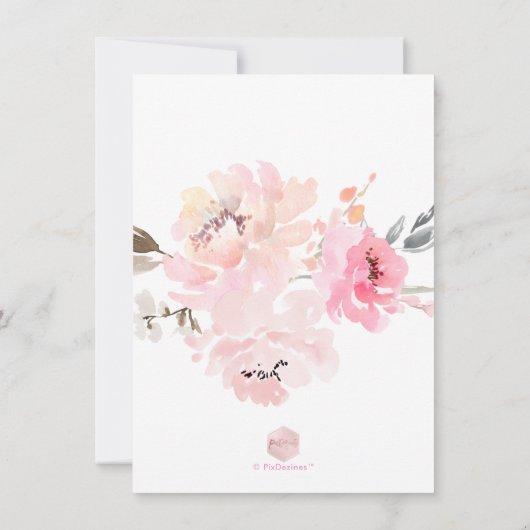 PixDezines Waterverf, roze pioenen Baby shower in Kaart (Achterkant)