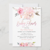 PixDezines Waterverf, roze pioenen Baby shower in Kaart (Voorkant)