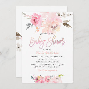 PixDezines Waterverf, roze pioenen Baby shower in Kaart