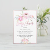 PixDezines Waterverf, Roze Pioenrozen Baby shower Kaart (Staand voorkant)