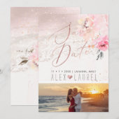 PixDezines Waterverf Roze Pioenrozen Bewaar de Dat Kaart (Voorkant / Achterkant)