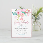 PixDezines Waterverf, Roze Ranunculus Baby shower Kaart (Staand voorkant)