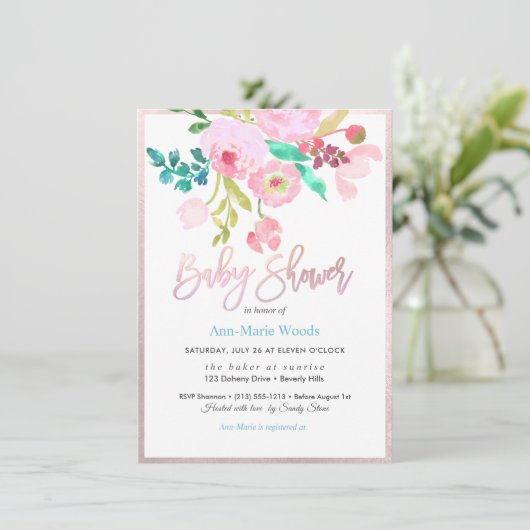 PixDezines Waterverf, Roze Ranunculus Baby shower Kaart (Staand voorkant)