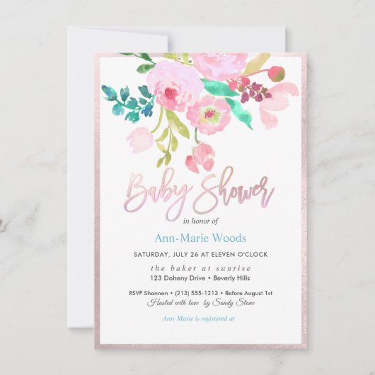 PixDezines Waterverf, Roze Ranunculus Baby shower Kaart (Voorkant)