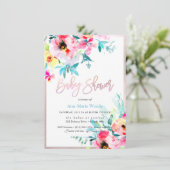 PixDezines Waterverf, Roze Ranunculus Baby shower Kaart (Staand voorkant)