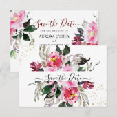 PixDezines Waterverf roze rode volken Save The Date (Voorkant / Achterkant)