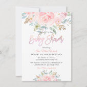 PixDezines Waterverf Roze Rozen Baby shower Kaart (Voorkant)