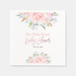PixDezines Waterverf Roze Rozen Baby shower Uitnod Servet