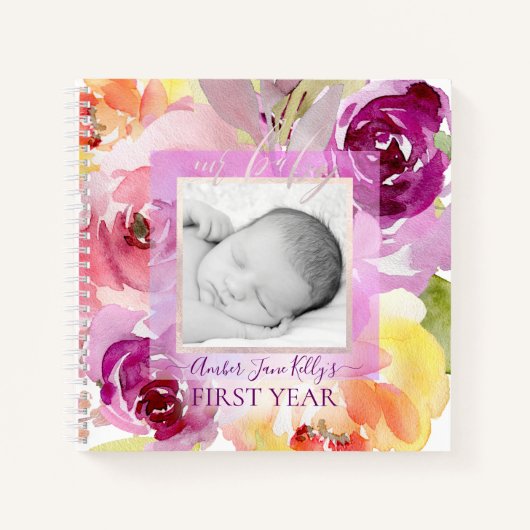 PIXDEZINES WATERVERF ROZEN BABY 1E JAAR NOTITIEBOEK (Voorkant)