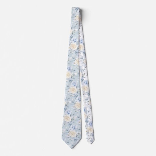 PixDezines Waterverf Rozen Blauwe Cream Stropdas (Voorkant)