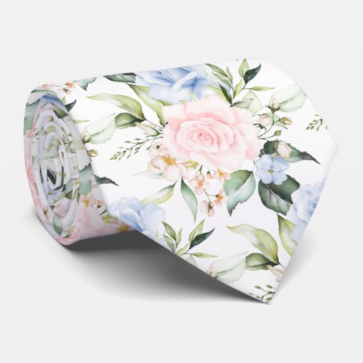 PixDezines Waterverf Rozen Blush Blue Stropdas (Opgerold)