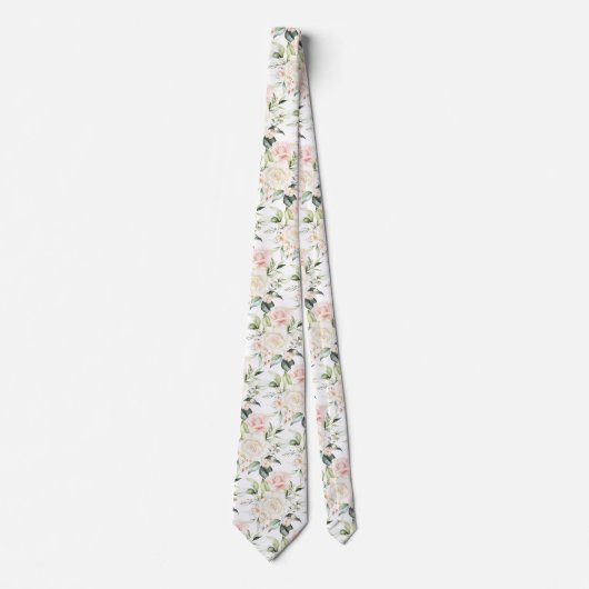 PixDezines Waterverf Rozen Blush Cream Stropdas (Voorkant)