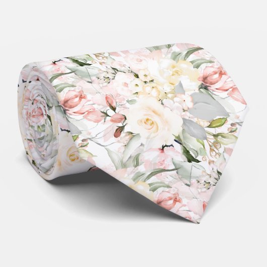 PixDezines Waterverf Rozen Blush Cream Stropdas (Opgerold)