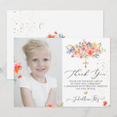 PixDezines Waterverf Rozen Communie Bedankt Kaart (Voorkant / Achterkant)