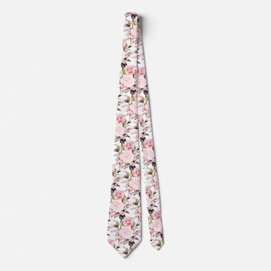 PixDezines Waterverf Rozen Dusty Pink Stropdas (Voorkant)