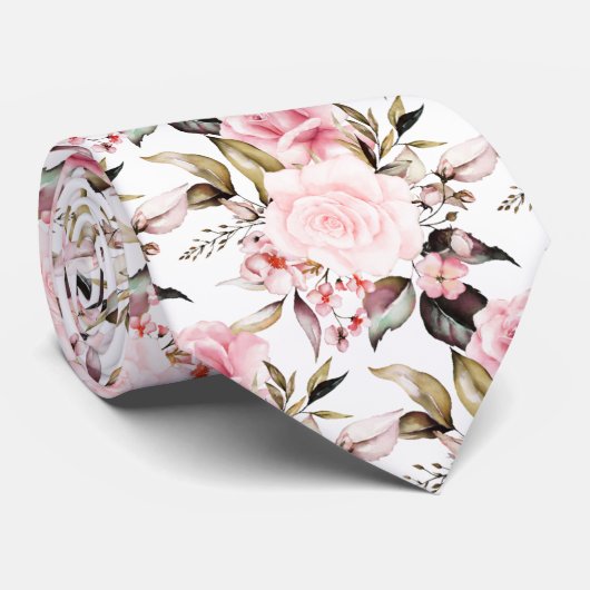 PixDezines Waterverf Rozen Dusty Pink Stropdas (Opgerold)