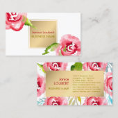 PixDezines Waterverf Rozen/Faux Gold Visitekaartje (Voorkant / Achterkant)