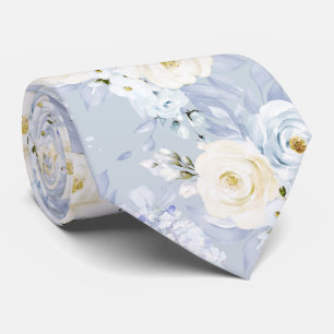 PixDezines Waterverf Rozen Ice Blue Cream Neck Ti Stropdas