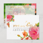 PixDezines Waterverf Rozen/sla de datum op Aankondigingskaart (Voorkant / Achterkant)