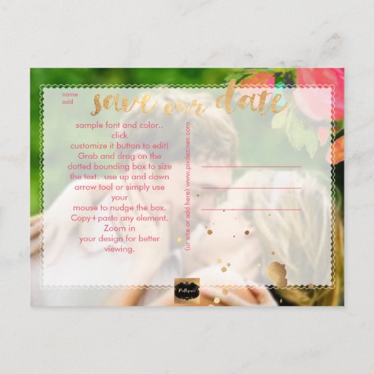 PixDezines Waterverf Rozen/sla de datum op Aankondigingskaart (Achterkant)