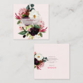 PixDezines Waterverf Rustic Bloom Blush Burgundy Vierkante Visitekaartje (Voorkant / Achterkant)