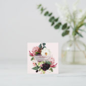 PixDezines Waterverf Rustic Bloom Blush Burgundy Vierkante Visitekaartje (Staand voorkant)