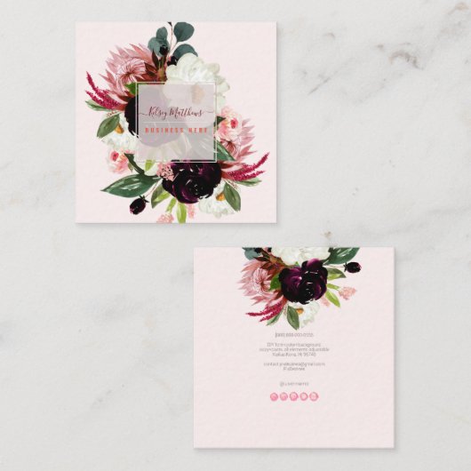 PixDezines Waterverf Rustic Bloom Vierkante Visitekaartje (Voorkant / Achterkant)