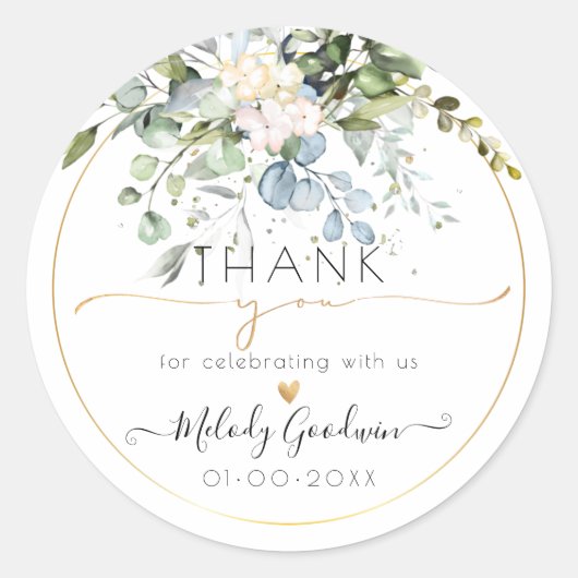 PixDezines Waterverf Rustic Blue Gum Eucalyptus Ronde Sticker (Voorkant)