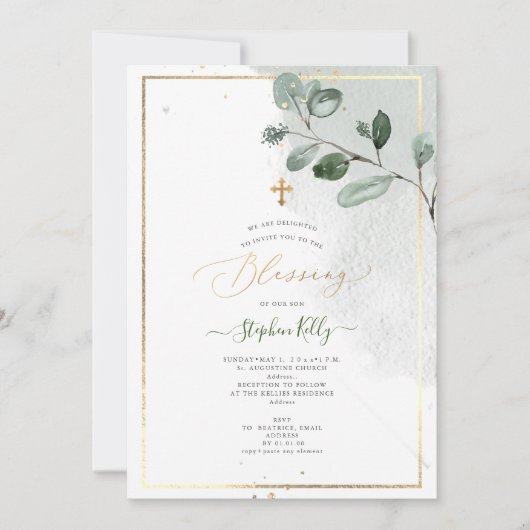 PixDezines Waterverf Rustic Eucalyptus Baptisme Kaart (Voorkant)