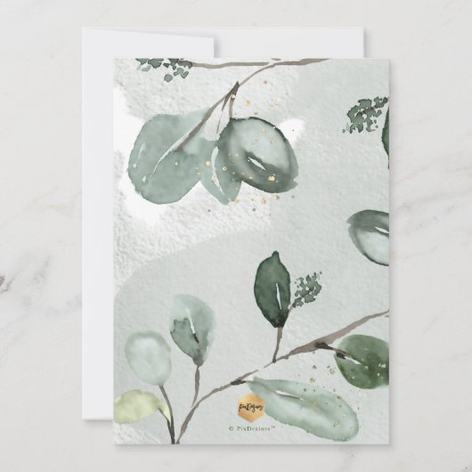 PixDezines Waterverf Rustic Eucalyptus Baptisme Kaart (Achterkant)
