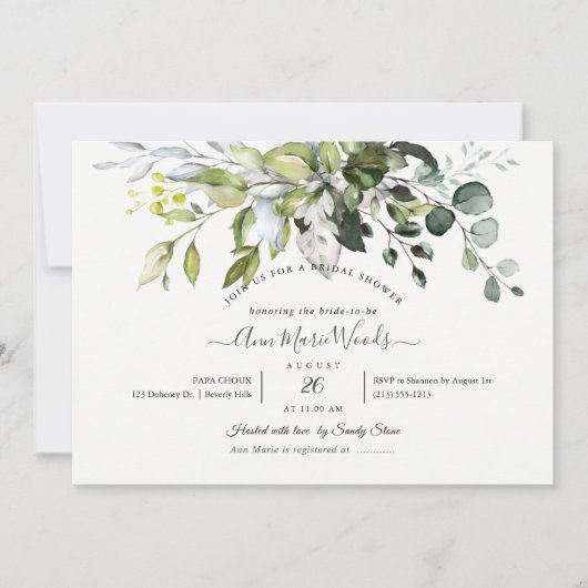 PixDezines Waterverf Rustic Eucalyptus Bridal Kaart (Voorkant)