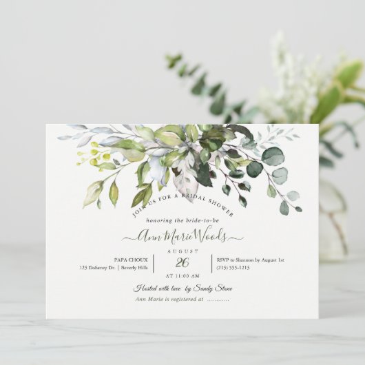 PixDezines Waterverf Rustic Eucalyptus Bridal Kaart (Staand voorkant)