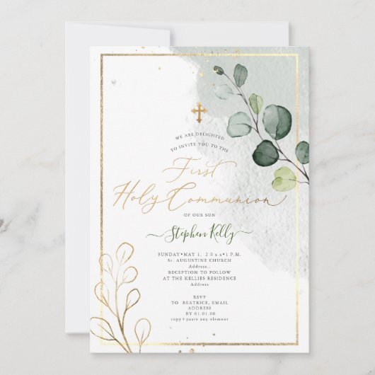 PixDezines Waterverf Rustic Eucalyptus Communie Kaart (Voorkant)