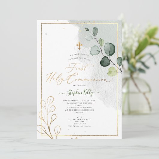 PixDezines Waterverf Rustic Eucalyptus Communie Kaart (Staand voorkant)