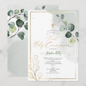 PixDezines Waterverf Rustic Eucalyptus Communie Kaart (Voorkant / Achterkant)