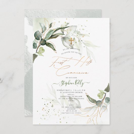 PixDezines Waterverf Rustic Eucalyptus Communie Kaart (Voorkant / Achterkant)