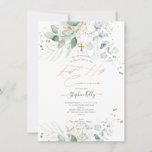 PixDezines Waterverf Rustic Eucalyptus Communie Kaart (Voorkant)