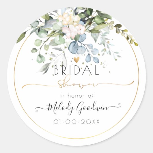 PixDezines Waterverf Rustieke Blauwe Gum Eucalyptu Ronde Sticker (Voorkant)