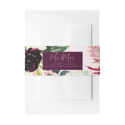 PixDezines Waterverf rustieke bloei, bordeaux + bl Uitnodigingen Wikkel (Voorkant Voorbeeld)