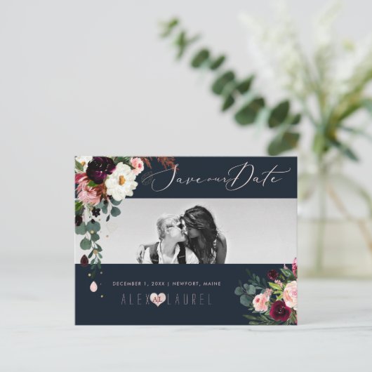 PixDezines Waterverf Rustieke Bloom, Save the Date Briefkaart (Staand voorkant)