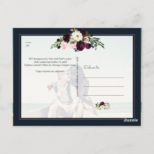 PixDezines Waterverf Rustieke Bloom, Save the Date Briefkaart (Achterkant)