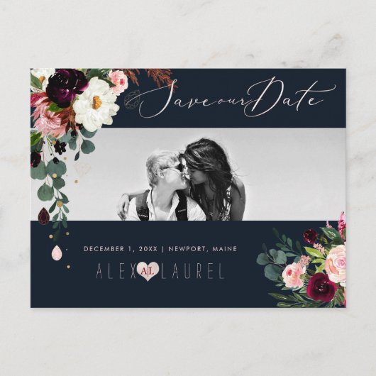 PixDezines Waterverf Rustieke Bloom, Save the Date Briefkaart (Voorkant)