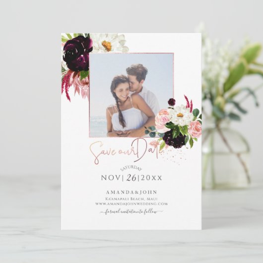 PixDezines Waterverf Rustieke Bloom, Save the Date Kaart (Staand voorkant)