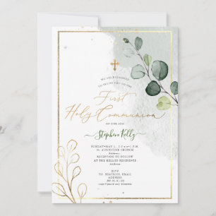 PixDezines Waterverf Rustieke Eucalyptus Communie Kaart