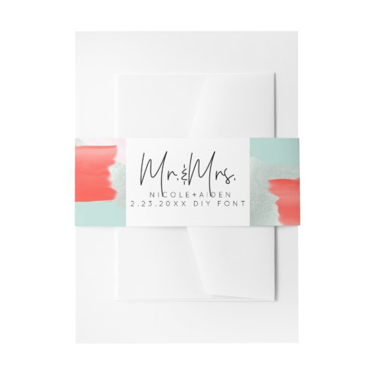 PixDezines Waterverf Seafoam Koraal Sinaasappel Uitnodigingen Wikkel (Voorkant Voorbeeld)