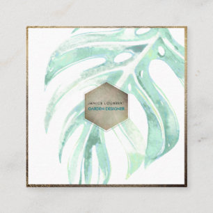 PixDezines WATERVERF SEAFOAM MONSTERA, GROEN Vierkante Visitekaartje