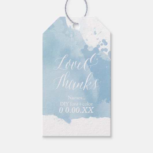 PixDezines Waterverf, Serenity Blue/Love/Bedankt Cadeaulabel (Voorkant)