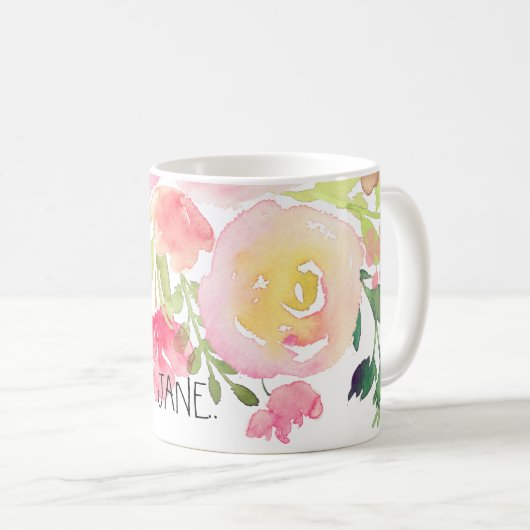 PixDezines Waterverf Spring, Peonies Boeket Koffiemok (Voorkant rechts)