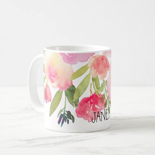 PixDezines Waterverf Spring, Peonies Boeket Koffiemok (Voorkant links)